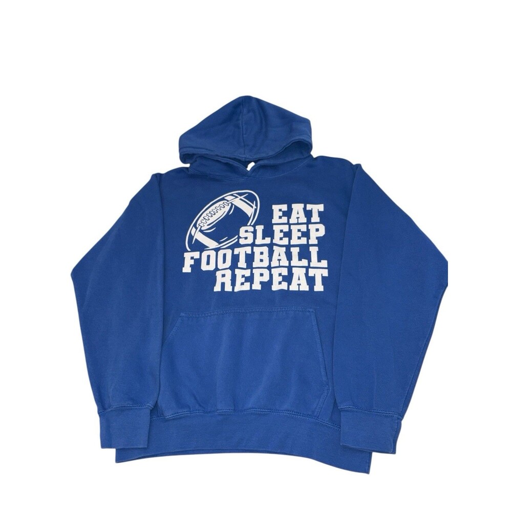 Eat Sleep Football Hoodie Sweatshirt Men's Small Blue Gift Three Layer Football